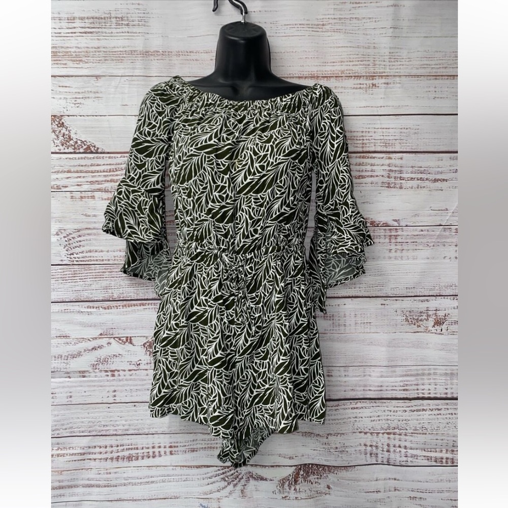 Express Green/White off the shoulder romper